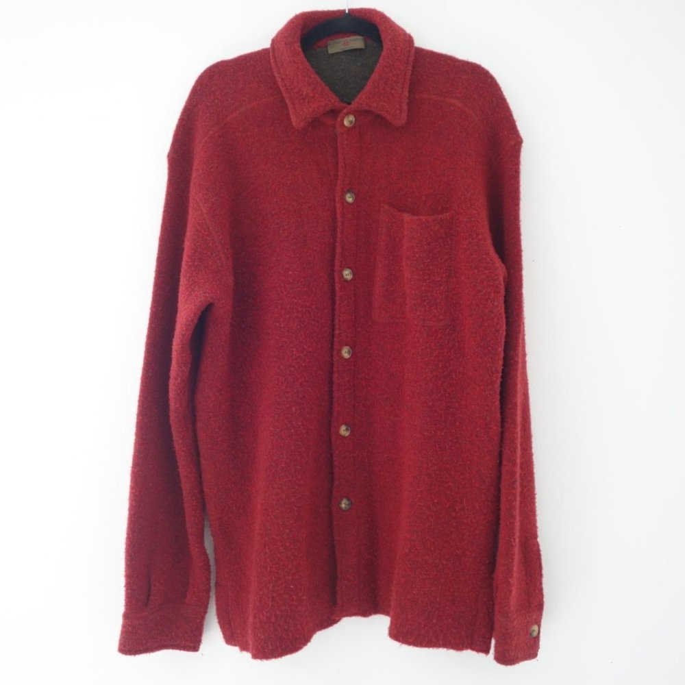 Vintage Luciano Barbera Red Wool & Nylon Button Up Shirt Made In Italy, Size 56